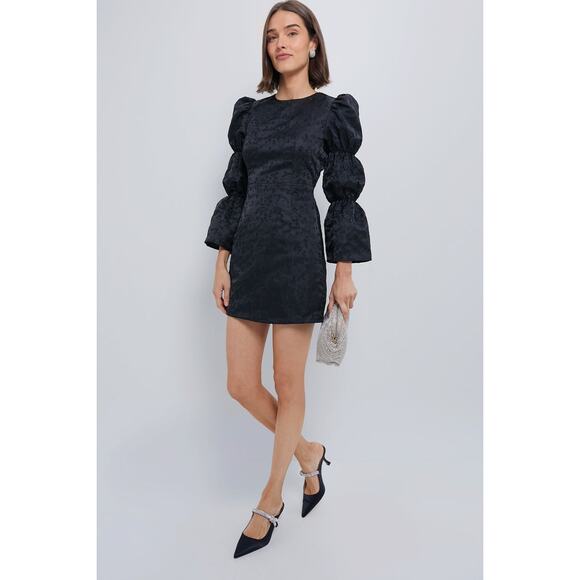 HYACINTH HOUSE Black Jacquard Puff Sleeve Darcy Mini Dress Size L NWT - Picture 7 of 8